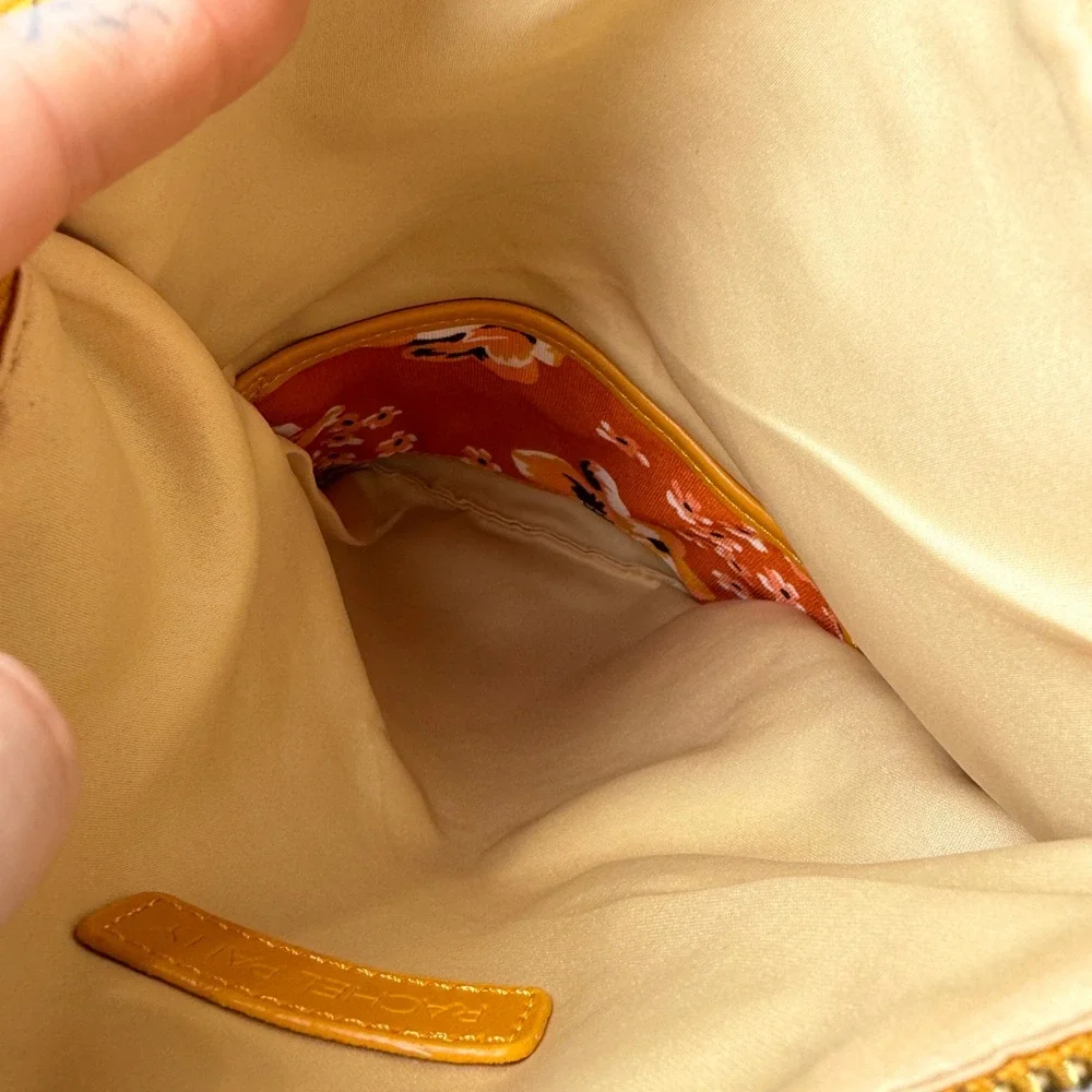 Rachel Pally Foldover Clutch Women OS Mustard Yellow Floral Tassel Faux Leather